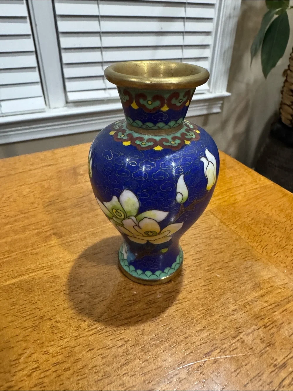 Vintage Blue Chinese Floral Cloisonné Accent Mini Vase - Home Accents